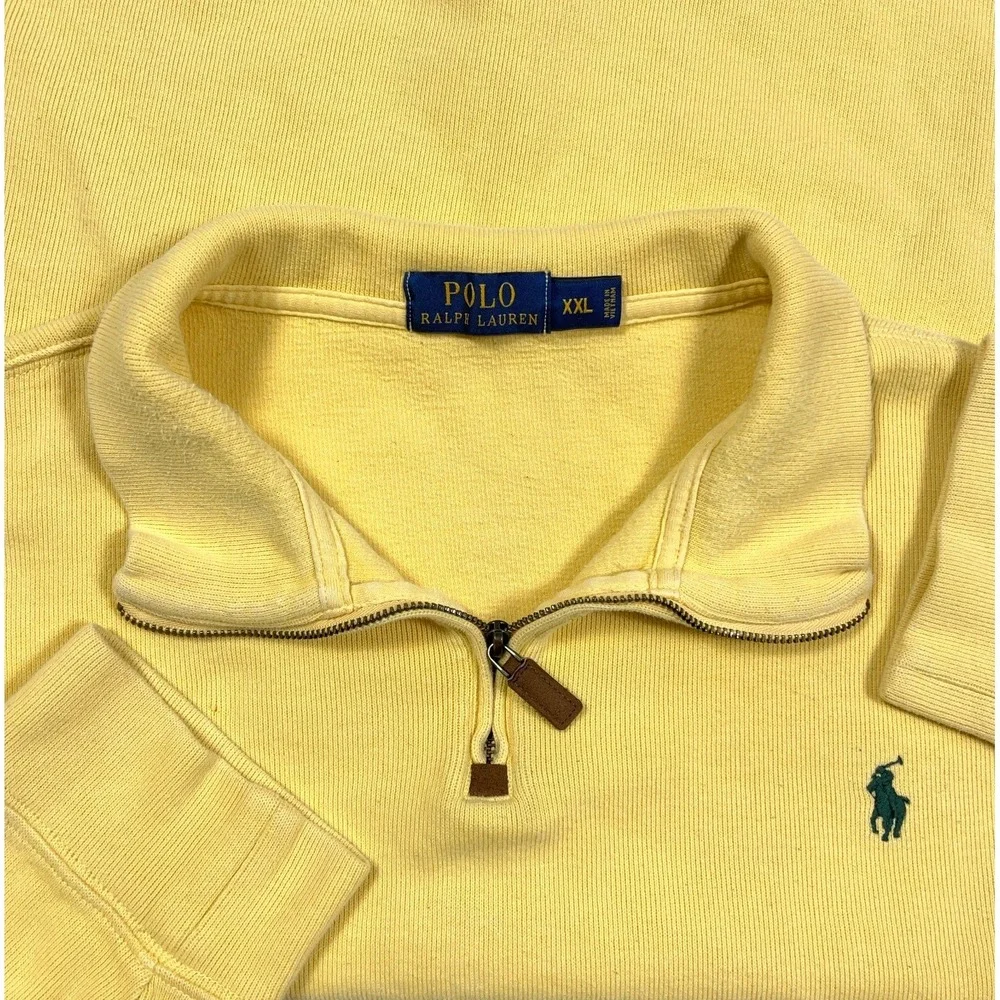 Polo Ralph Lauren Sweater Men XXL 2XL Yellow ‎ Pullover Quarter Zip Sweatshirt